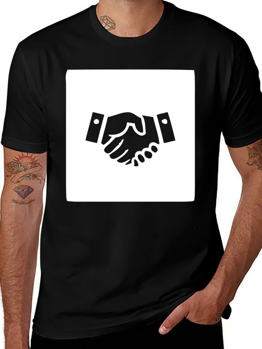 Handshake Graphic Tee - Black Cotton Blend Casual Shirt