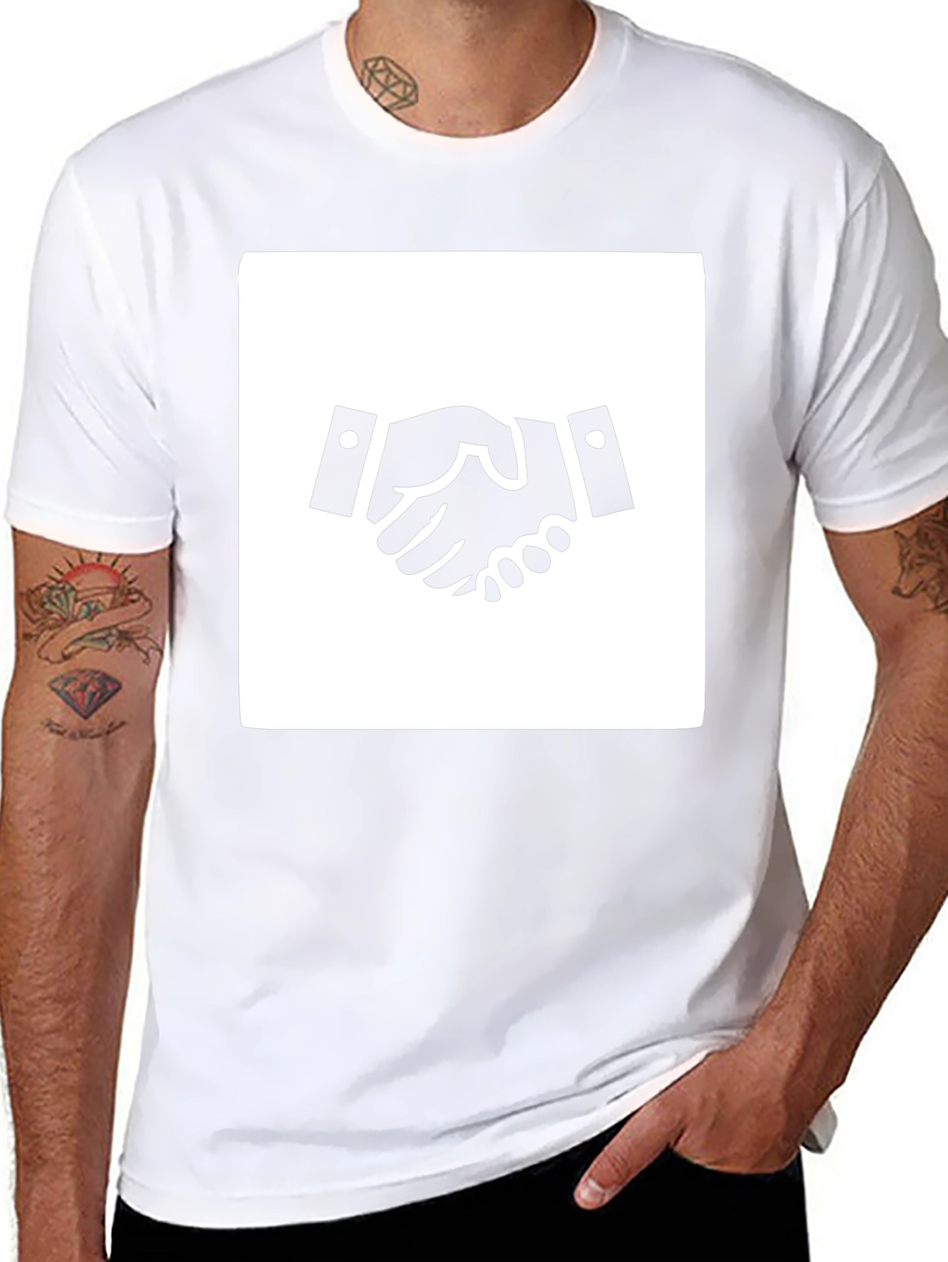 Handshake Graphic Tee - Black Cotton Blend Casual Shirt