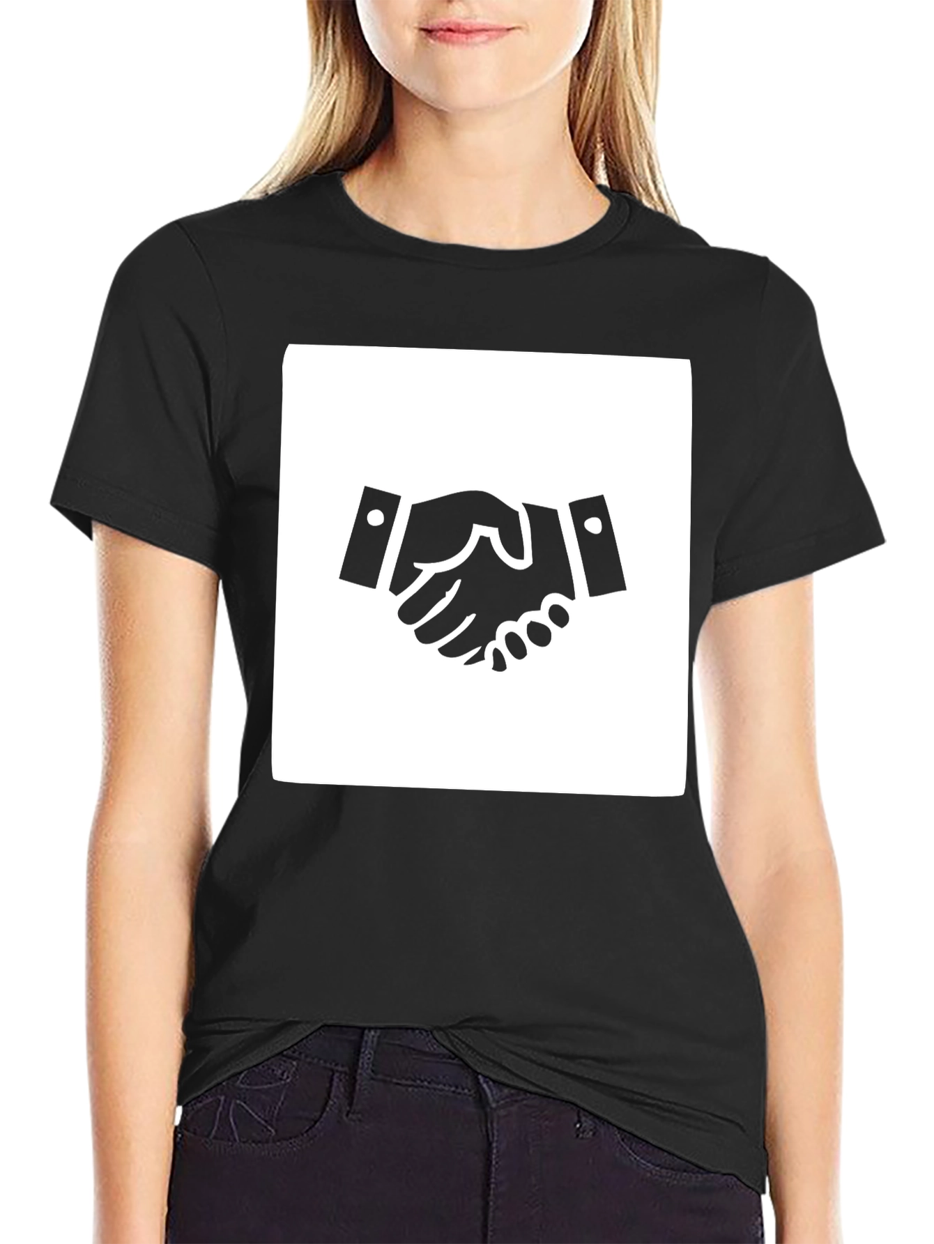 Handshake Graphic Tee - Black Cotton Blend Casual Shirt