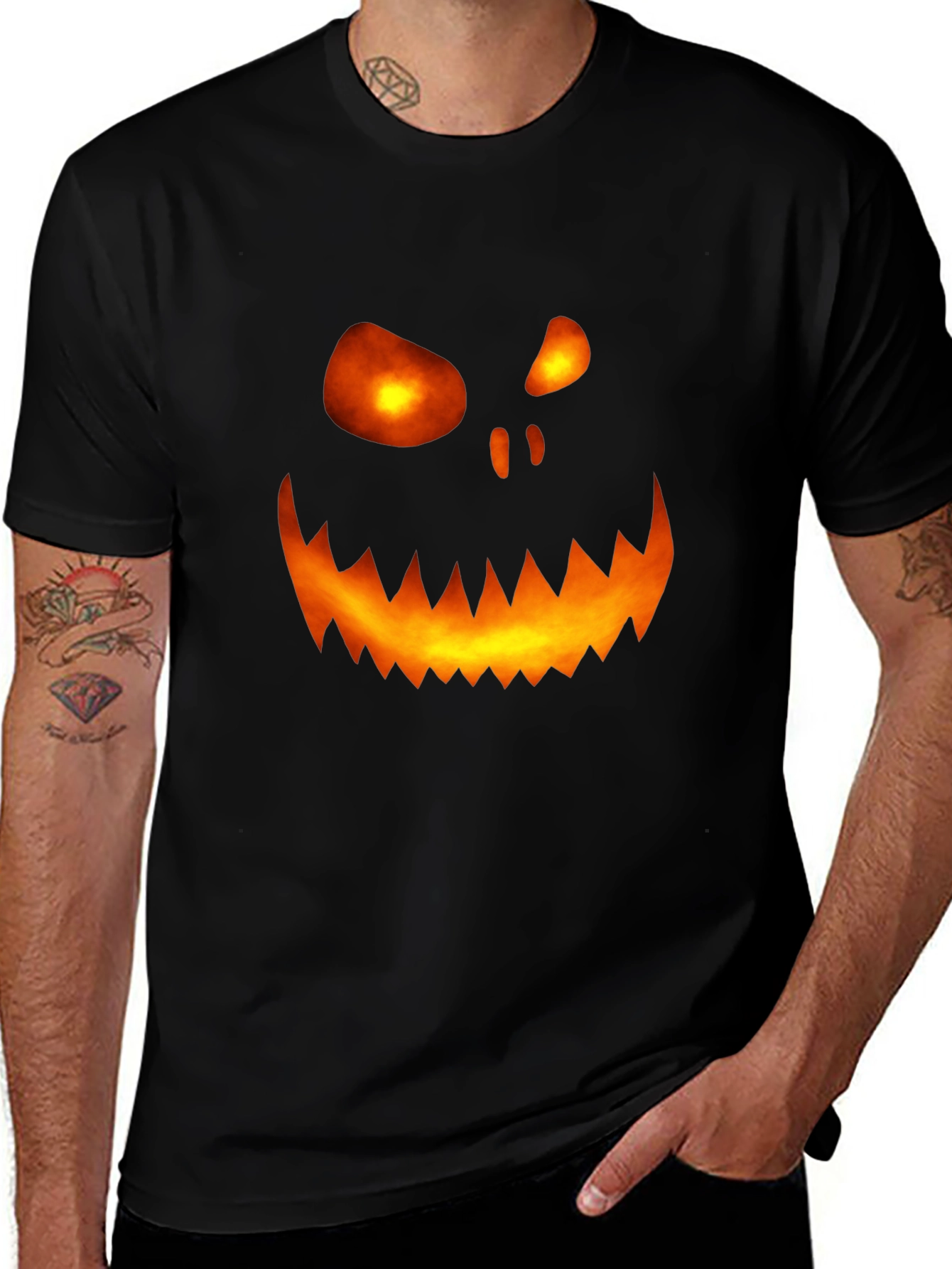 Halloween Pumpkin Face Graphic Tee - Scary Spooky Shirt
