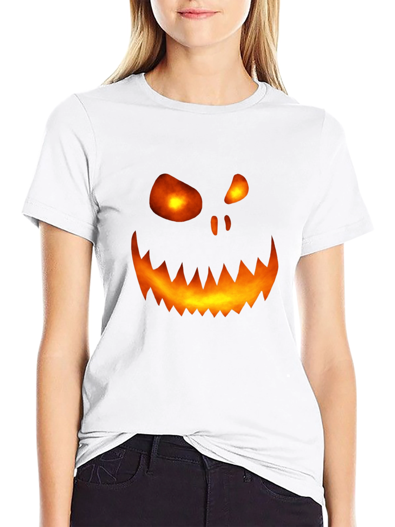 Halloween Pumpkin Face Graphic Tee - Scary Spooky Shirt