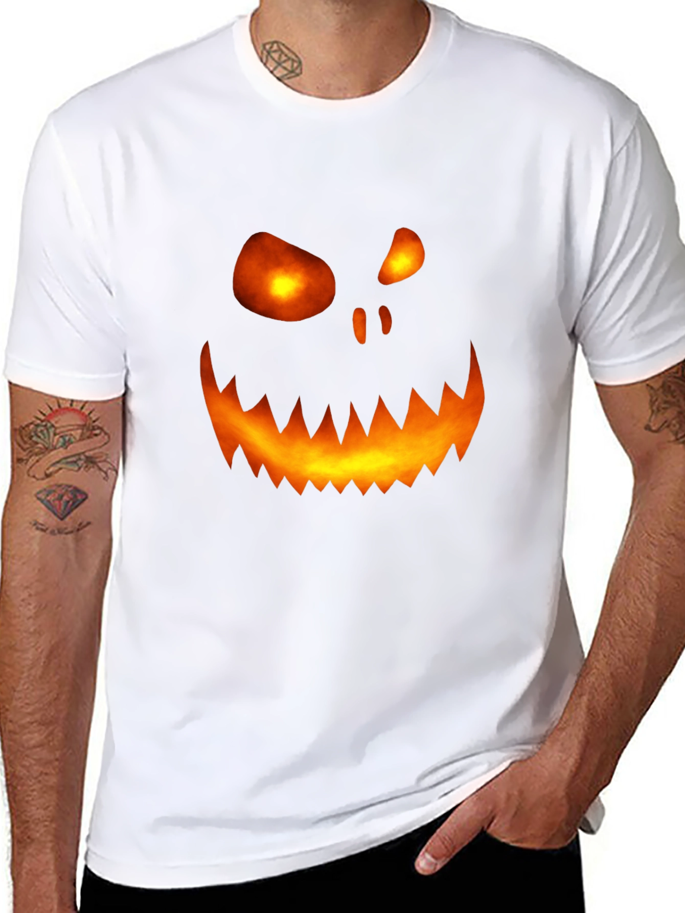 Halloween Pumpkin Face Graphic Tee - Scary Spooky Shirt