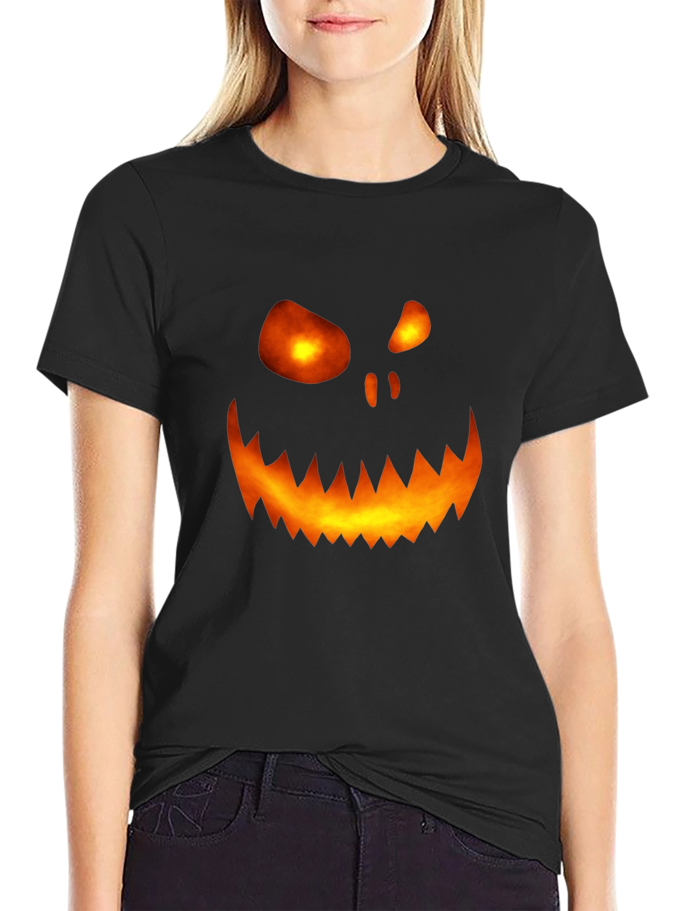 Halloween Pumpkin Face Graphic Tee - Scary Spooky Shirt