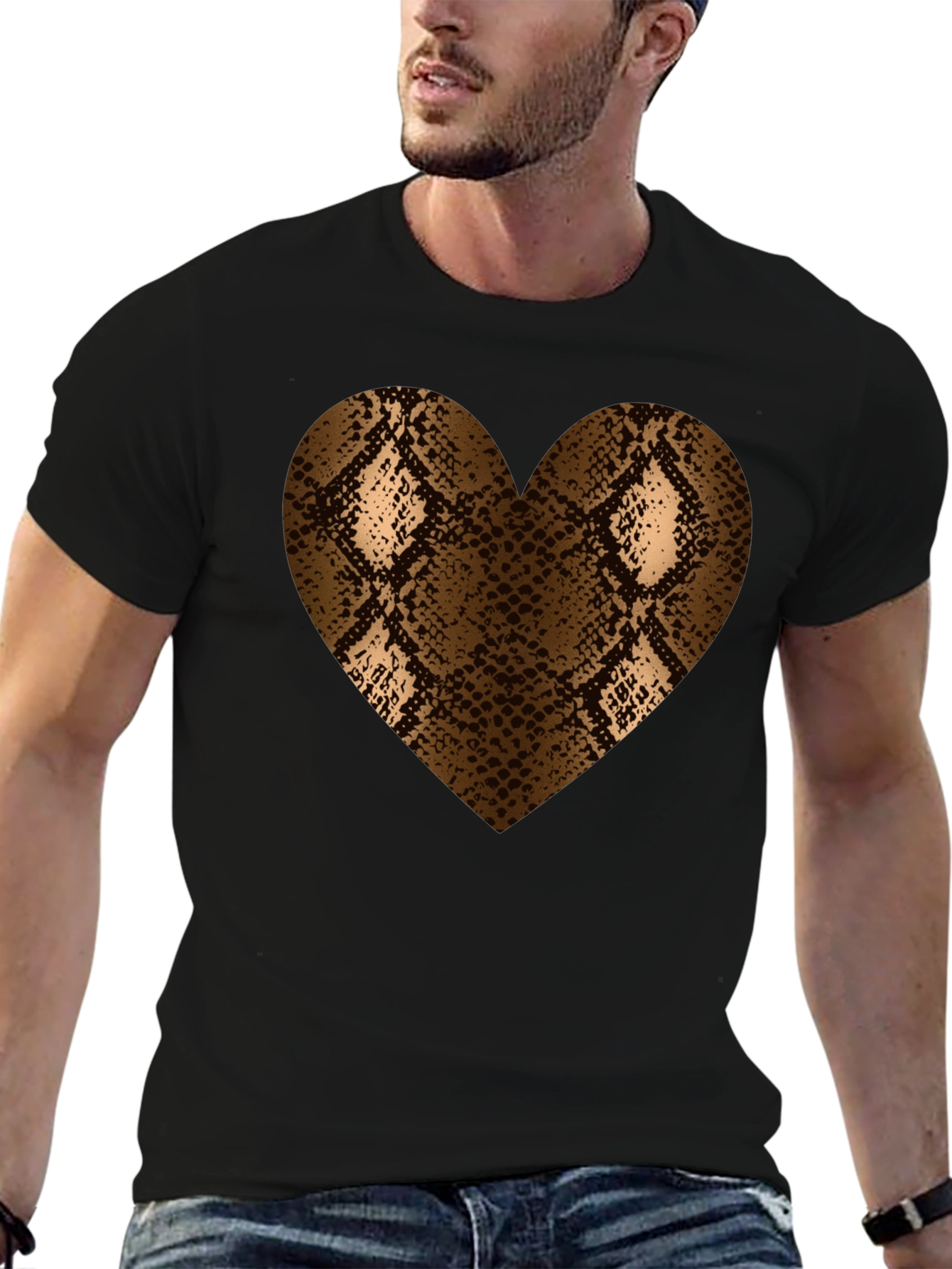 Snake Print Heart T-Shirt - Bold Graphic Tee
