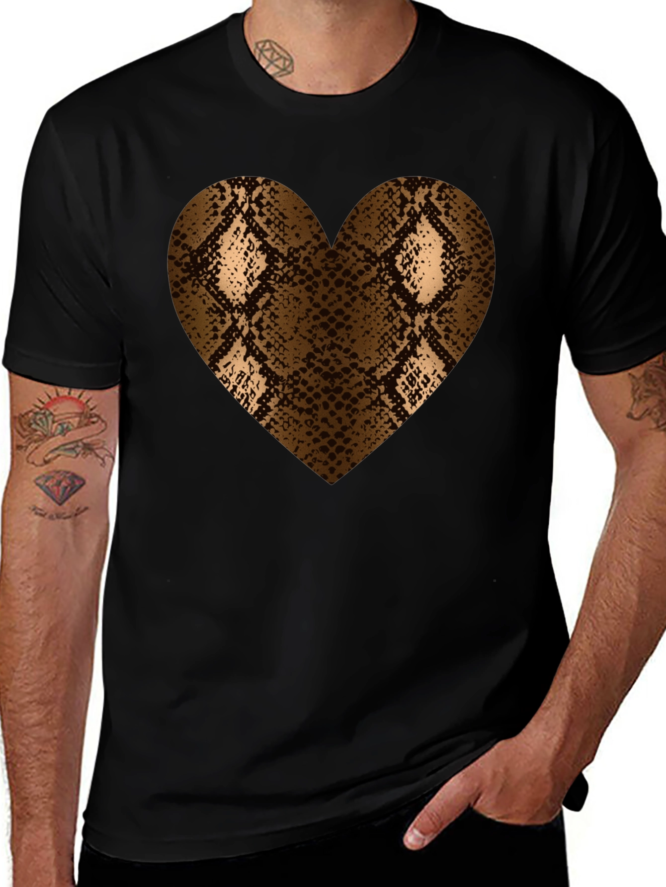 Snake Print Heart T-Shirt - Bold Graphic Tee