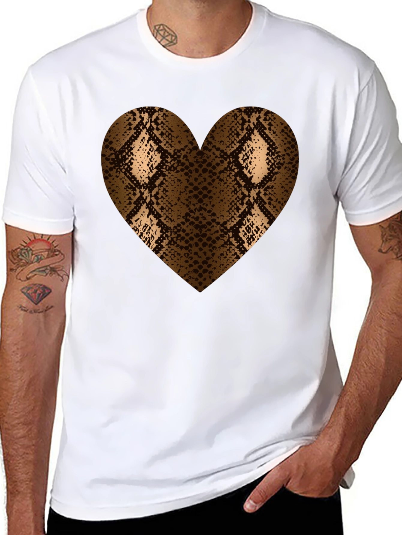 Snake Print Heart T-Shirt - Bold Graphic Tee