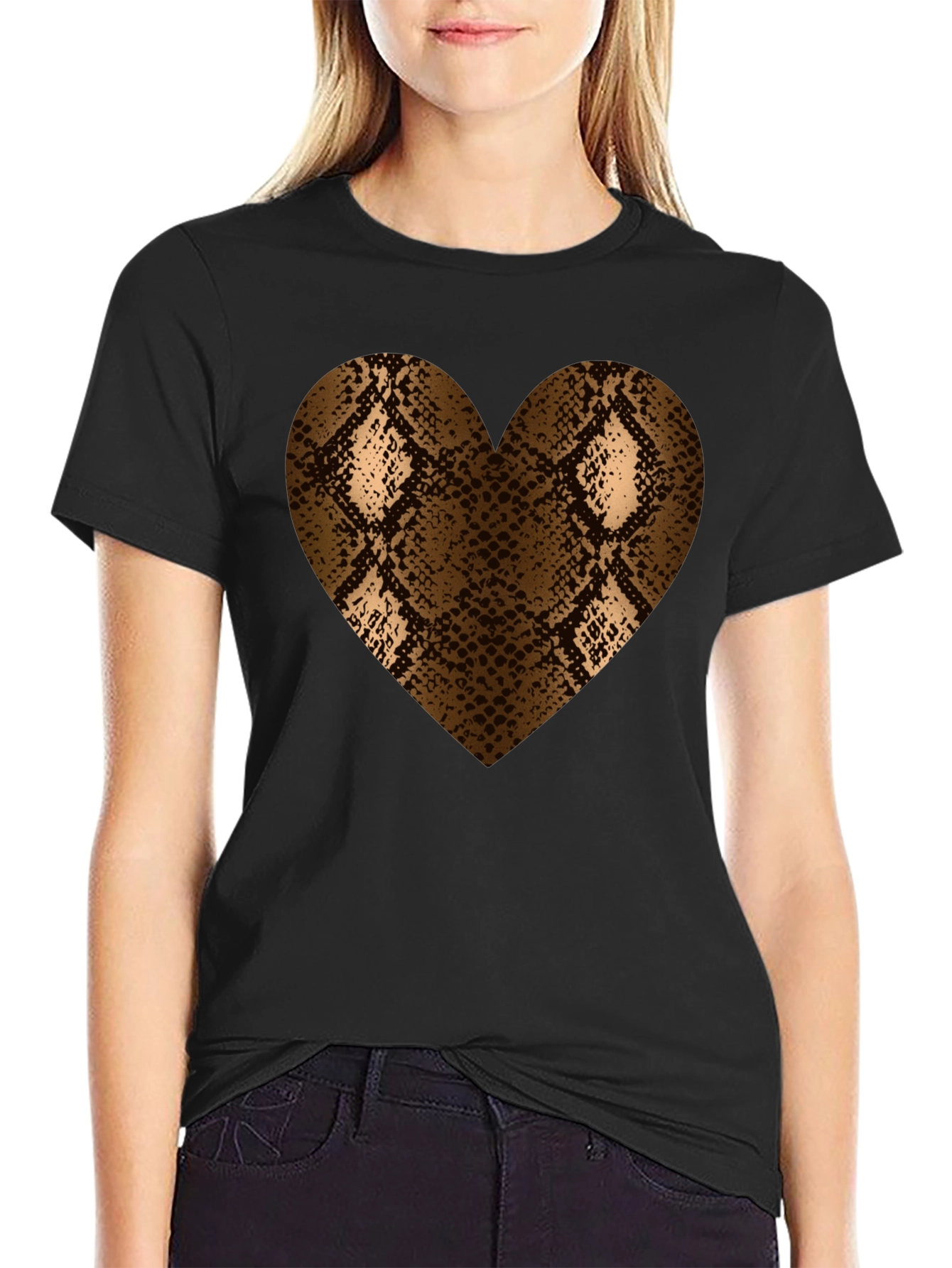 Snake Print Heart T-Shirt - Bold Graphic Tee