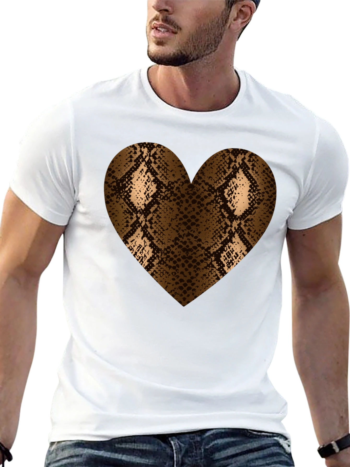 Snake Print Heart T-Shirt - Bold Graphic Tee