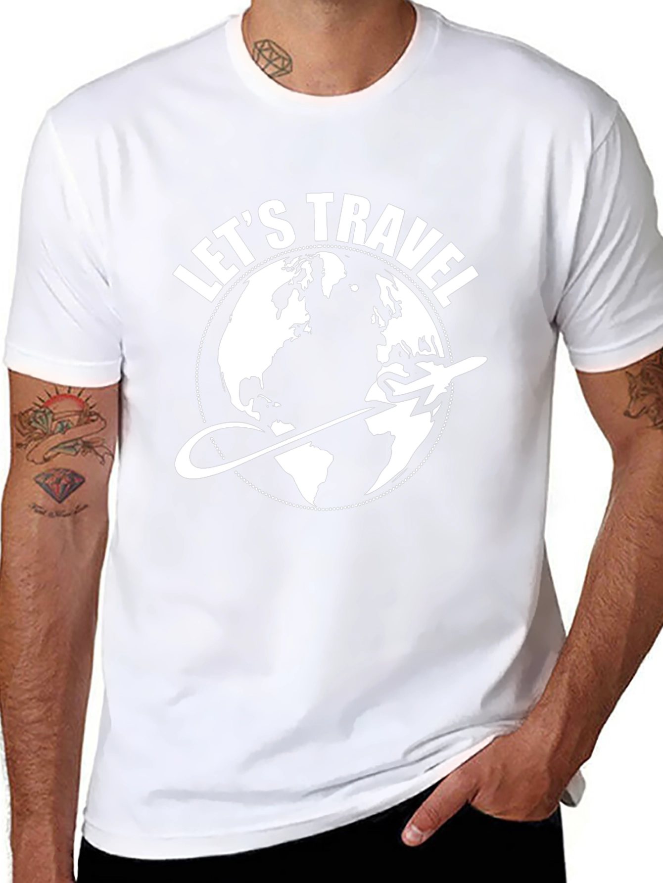Lets Travel Globe Graphic T-Shirt - Black