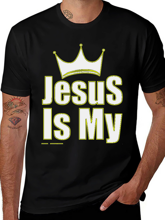 Jesus Is My King Crown Graphic Black T-Shirt