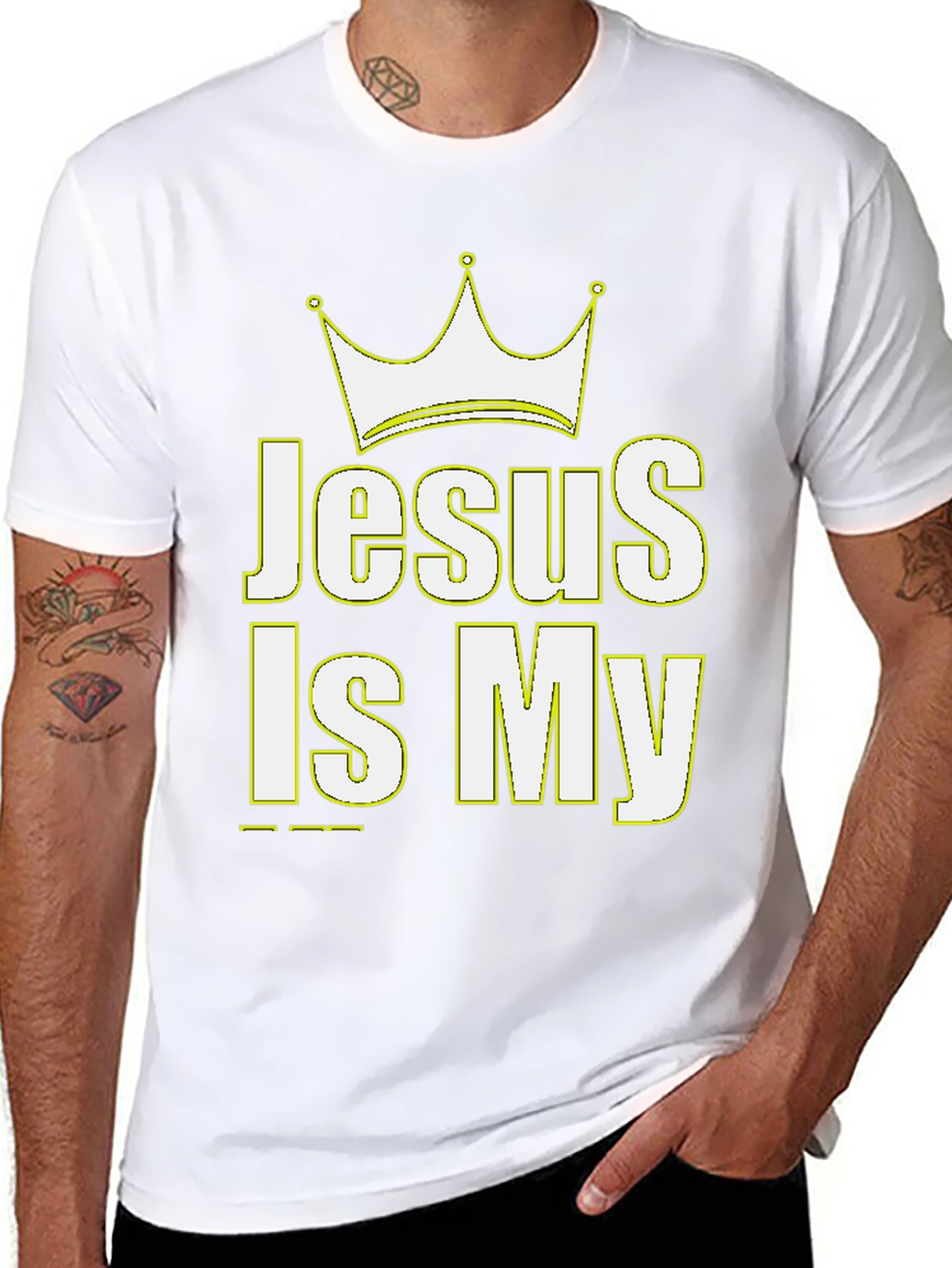 Jesus Is My King Crown Graphic Black T-Shirt