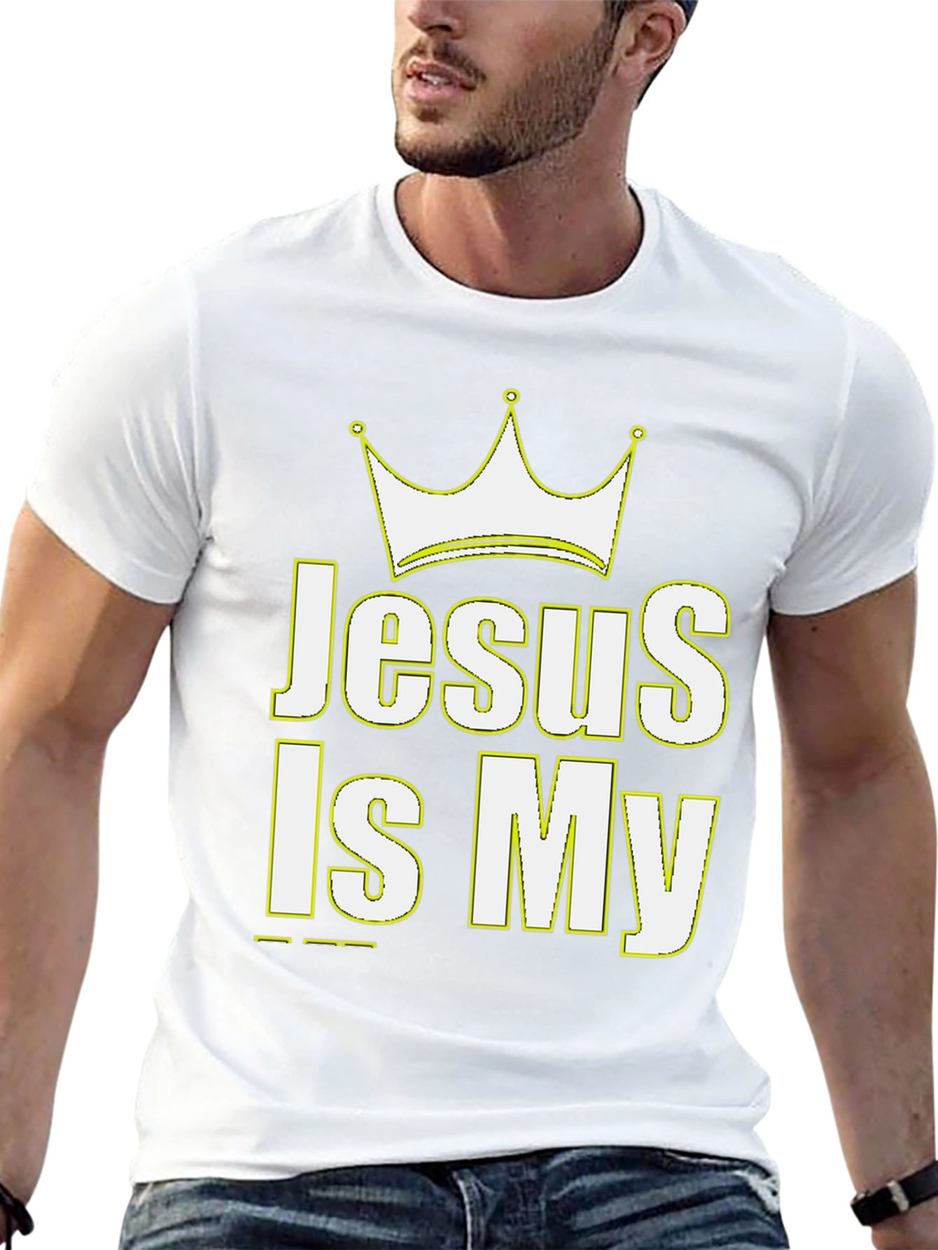 Jesus Is My King Crown Graphic Black T-Shirt