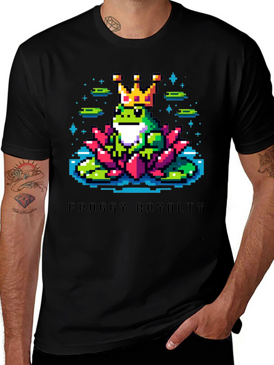 Froggy Royalty Black T-Shirt - Pixel Art Frog Prince Tee