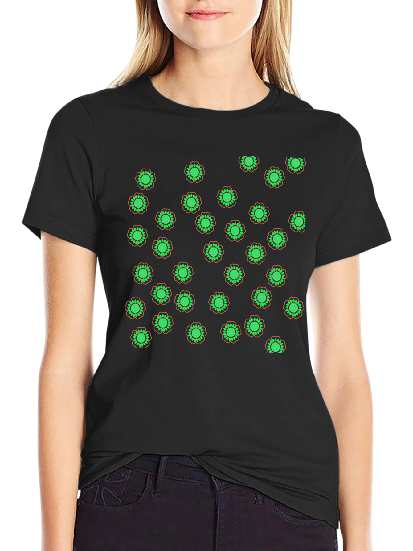Flower Print Black T-Shirt