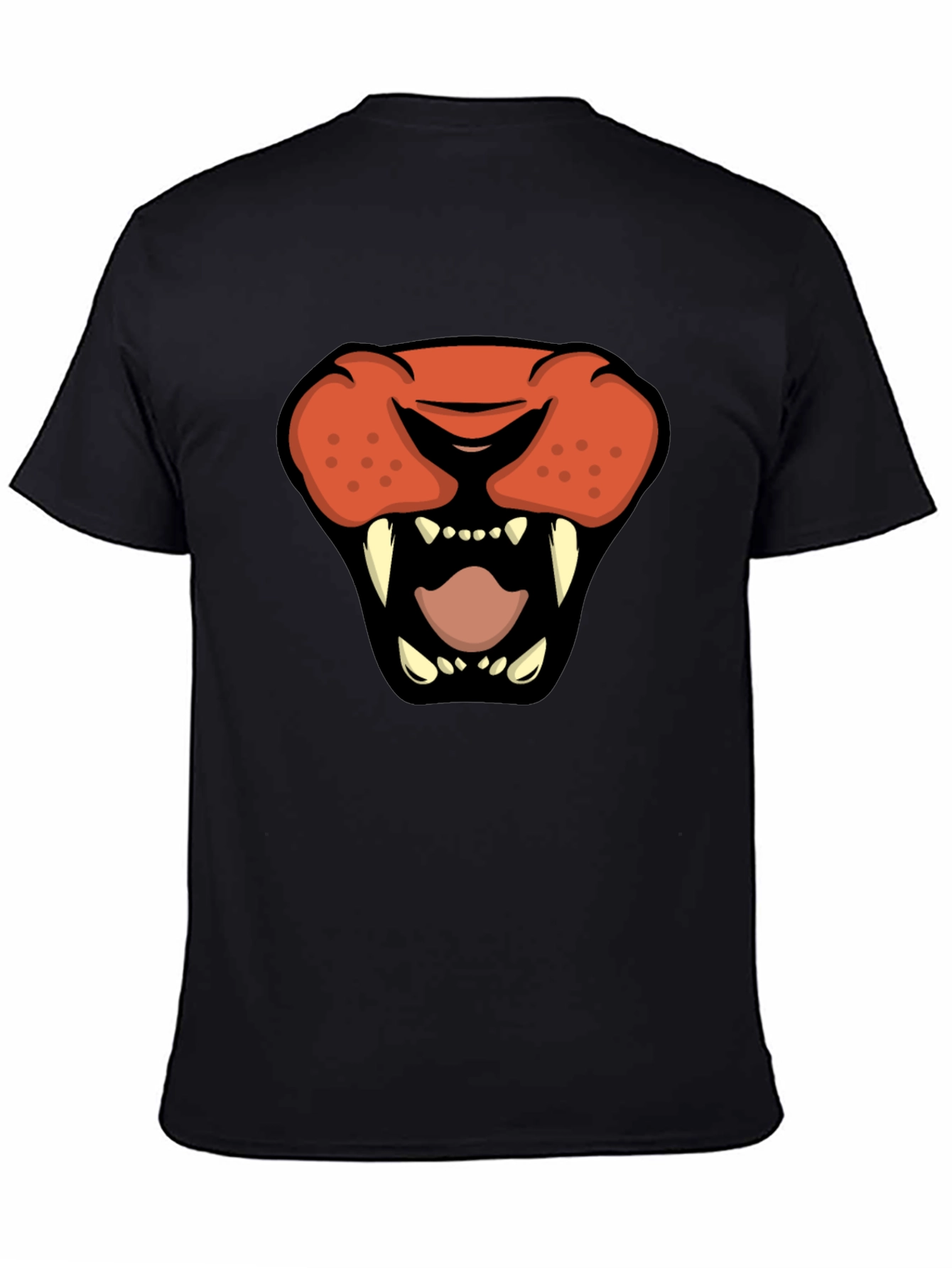 Cartoon Lion Graphic Tee - Black Crew Neck