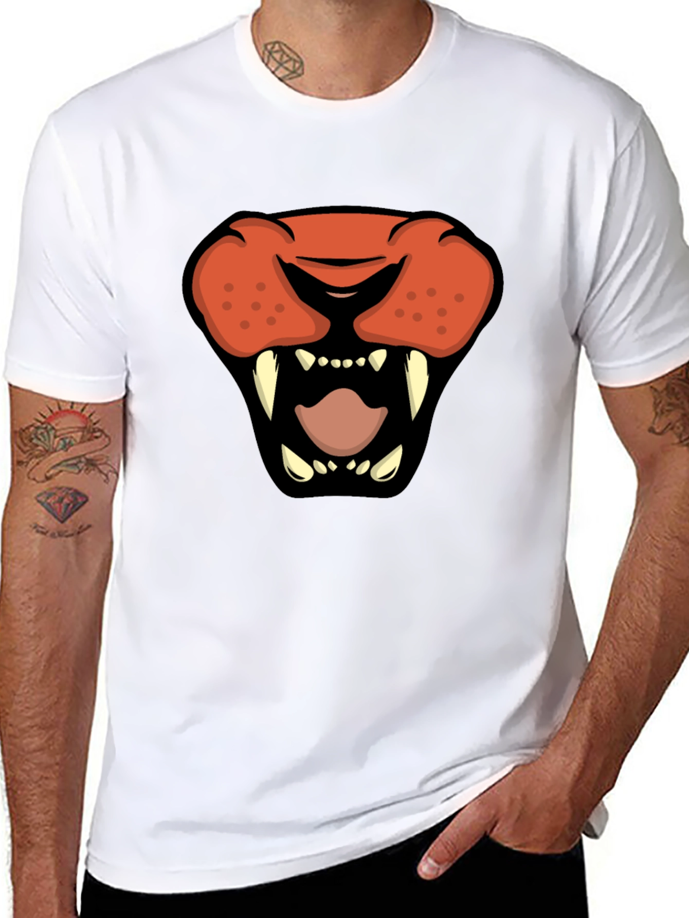 Cartoon Lion Graphic Tee - Black Crew Neck