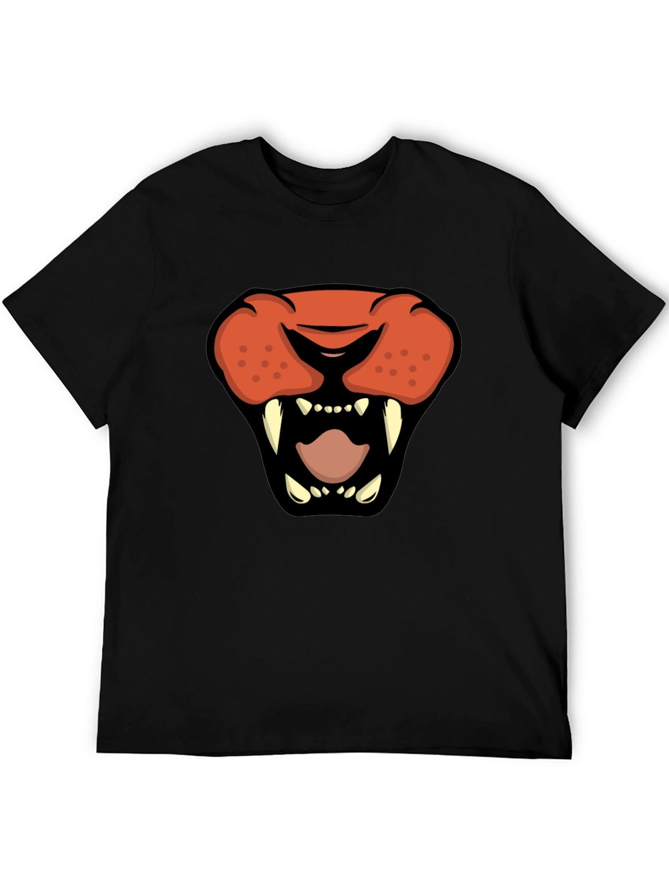 Cartoon Lion Graphic Tee - Black Crew Neck