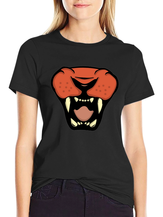 Cartoon Lion Graphic Tee - Black Crew Neck