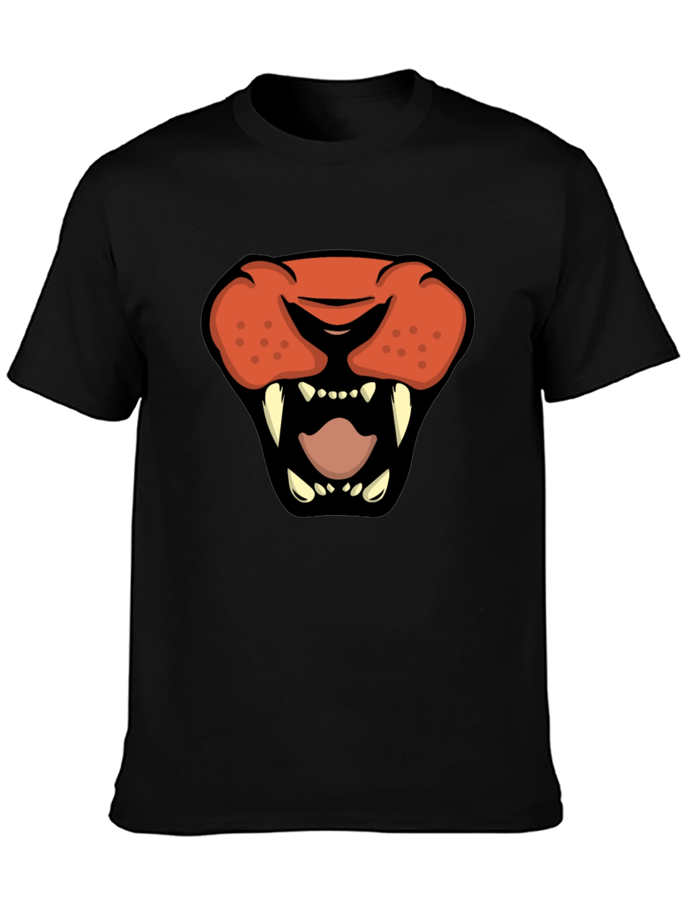 Cartoon Lion Graphic Tee - Black Crew Neck