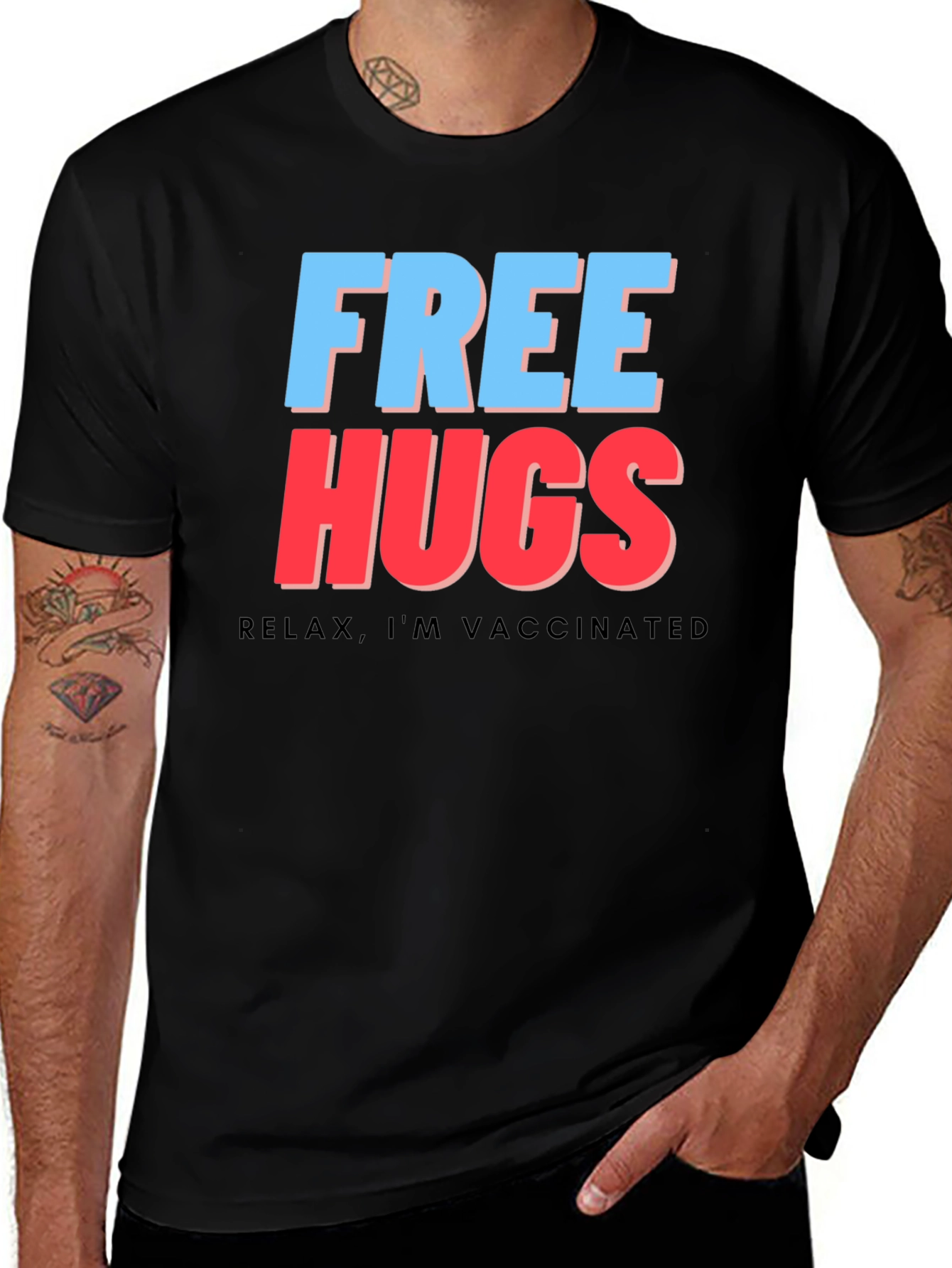 Free Hugs Vaccinated Tee - Black Graphic T-Shirt