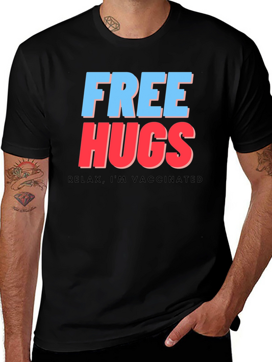 Free Hugs Vaccinated Tee - Black Graphic T-Shirt