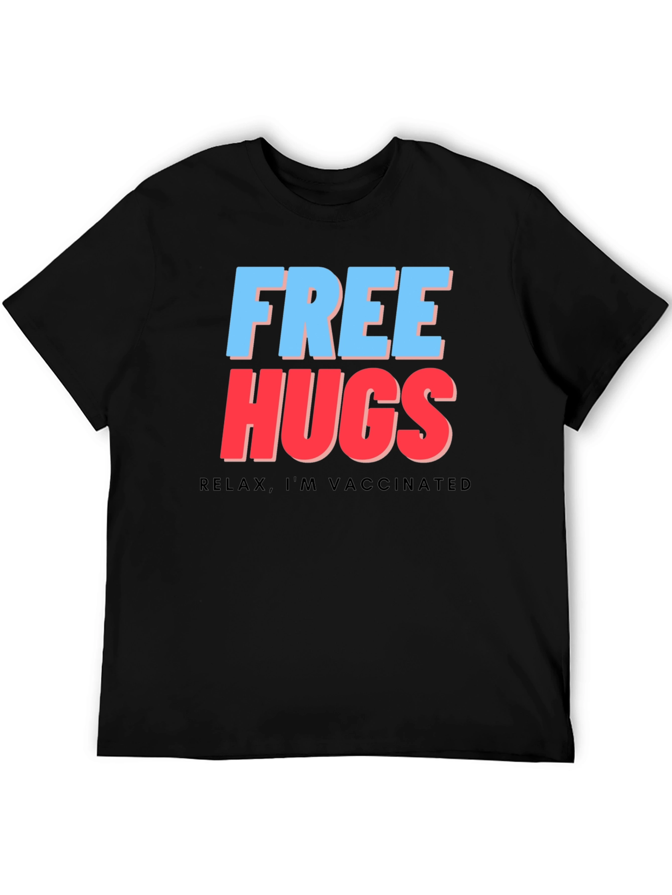 Free Hugs Vaccinated Tee - Black Graphic T-Shirt