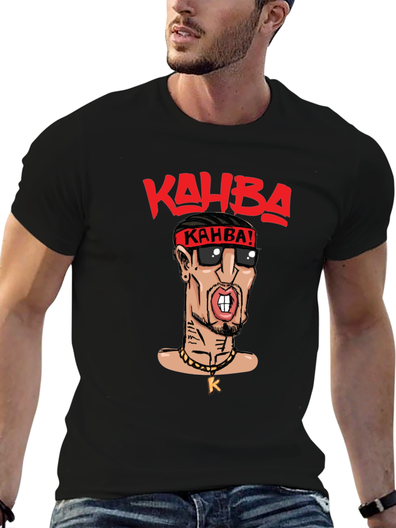 Kahba Cartoon Graphic Black T-Shirt