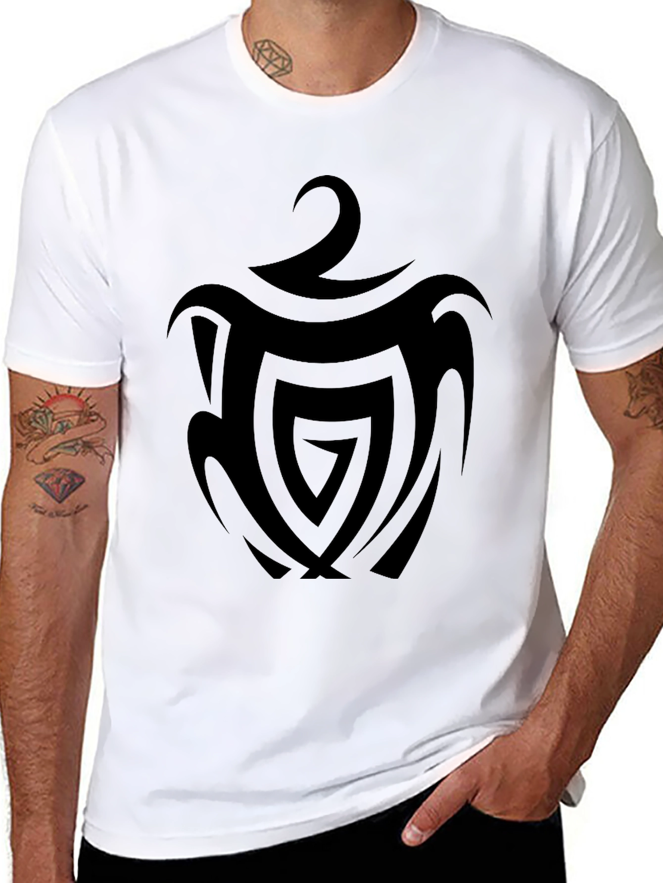 Black Tribal Apple Graphic Tee - Unique Design