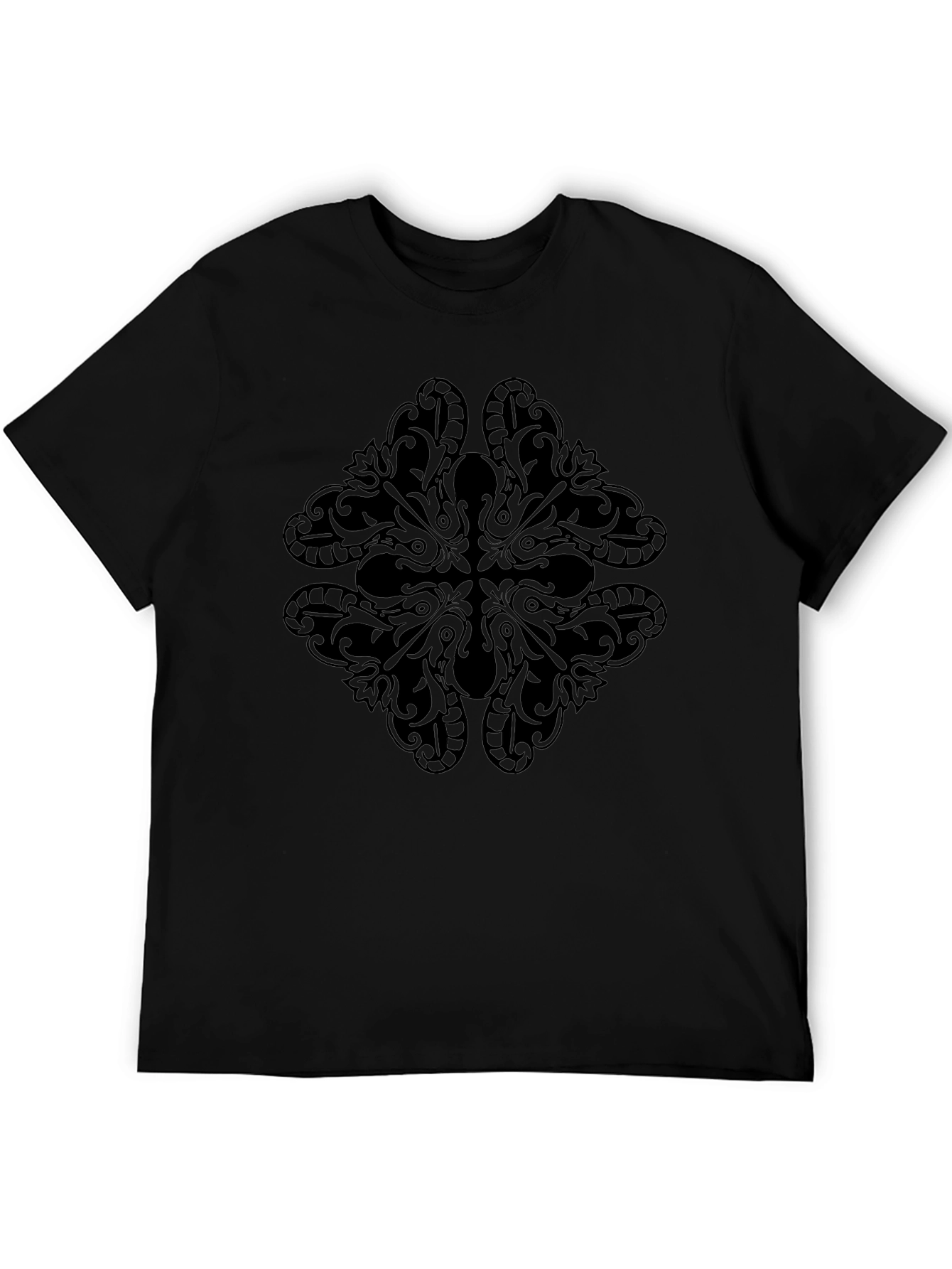 Mens Black Graphic Tee - Ornate Design