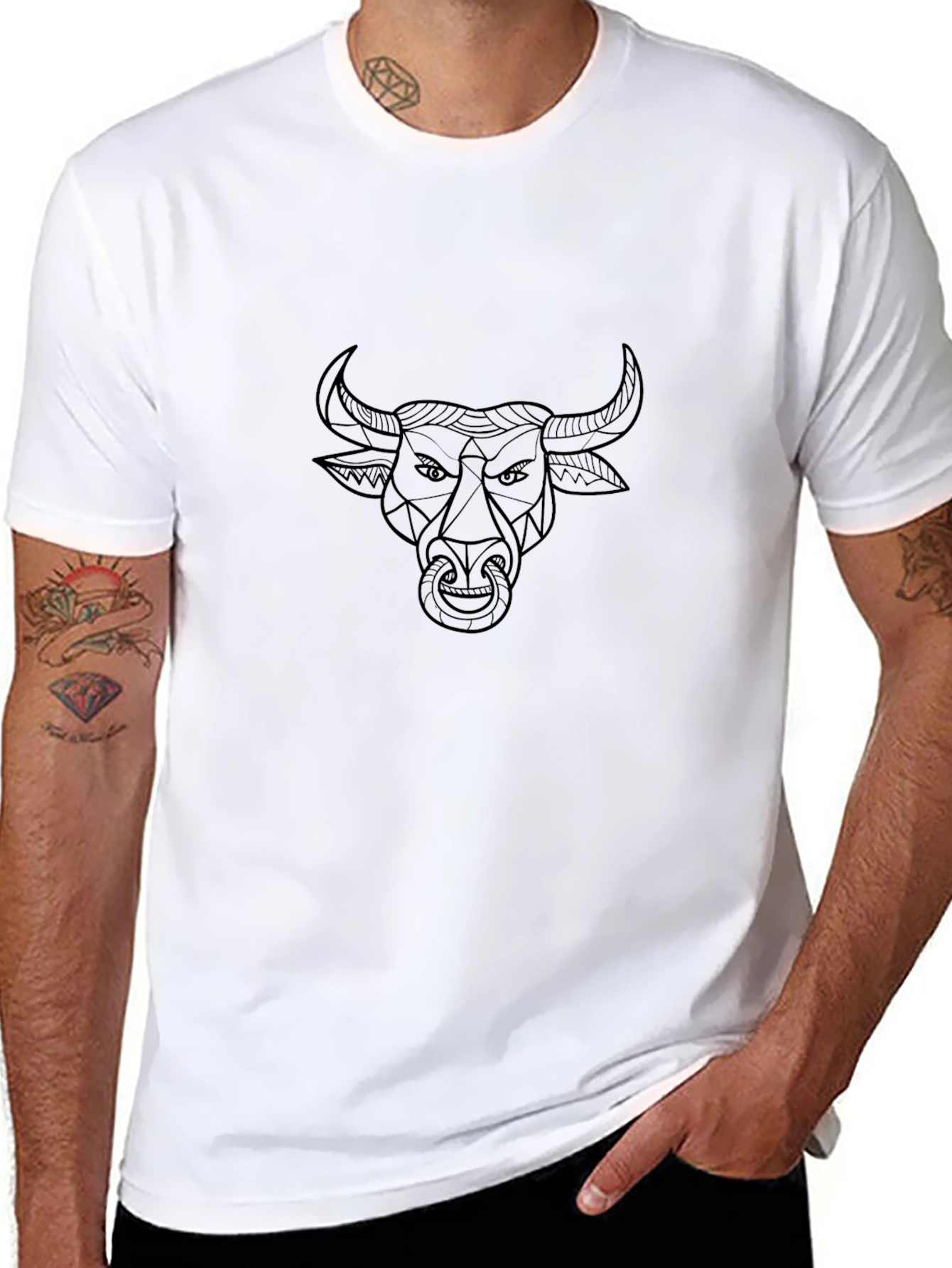 Bull Graphic Tee - Modern Geometric Design