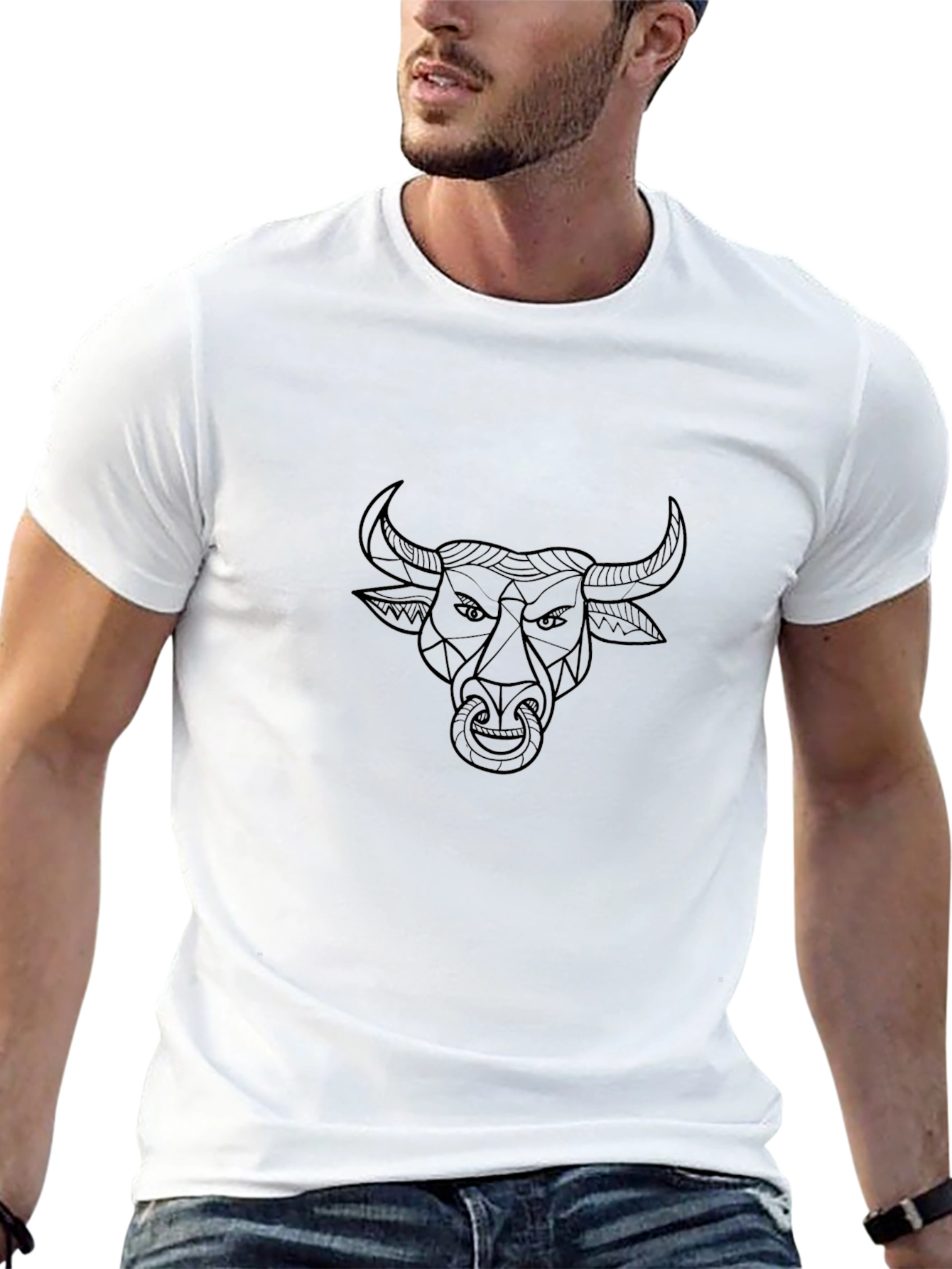 Bull Graphic Tee - Modern Geometric Design