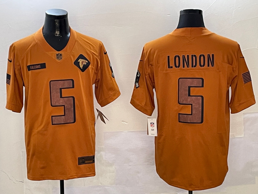 Men's Atlanta Falcons Drake London #5 Brown 2023 Salute To Service Limited Jerseys