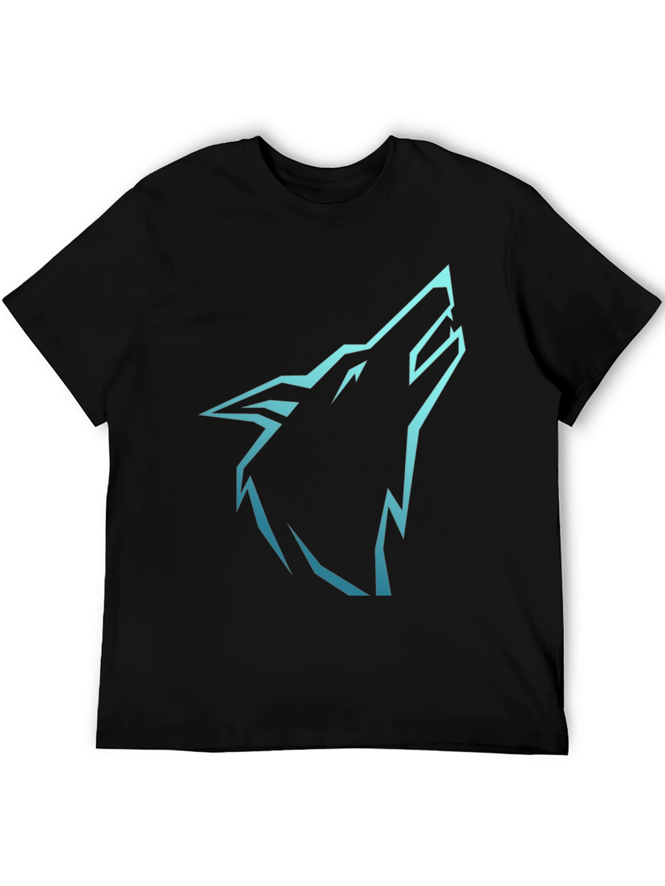 Mens Black T-Shirt with Cyan Wolf Graphic