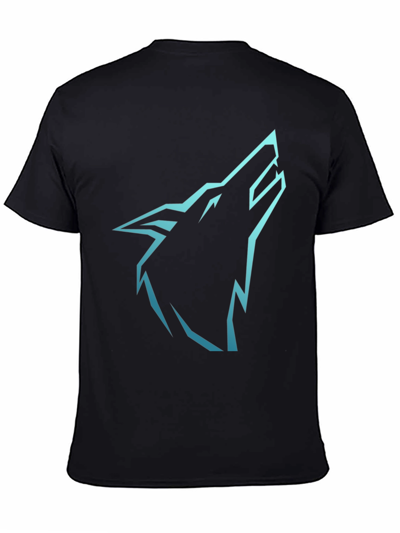 Mens Black T-Shirt with Cyan Wolf Graphic