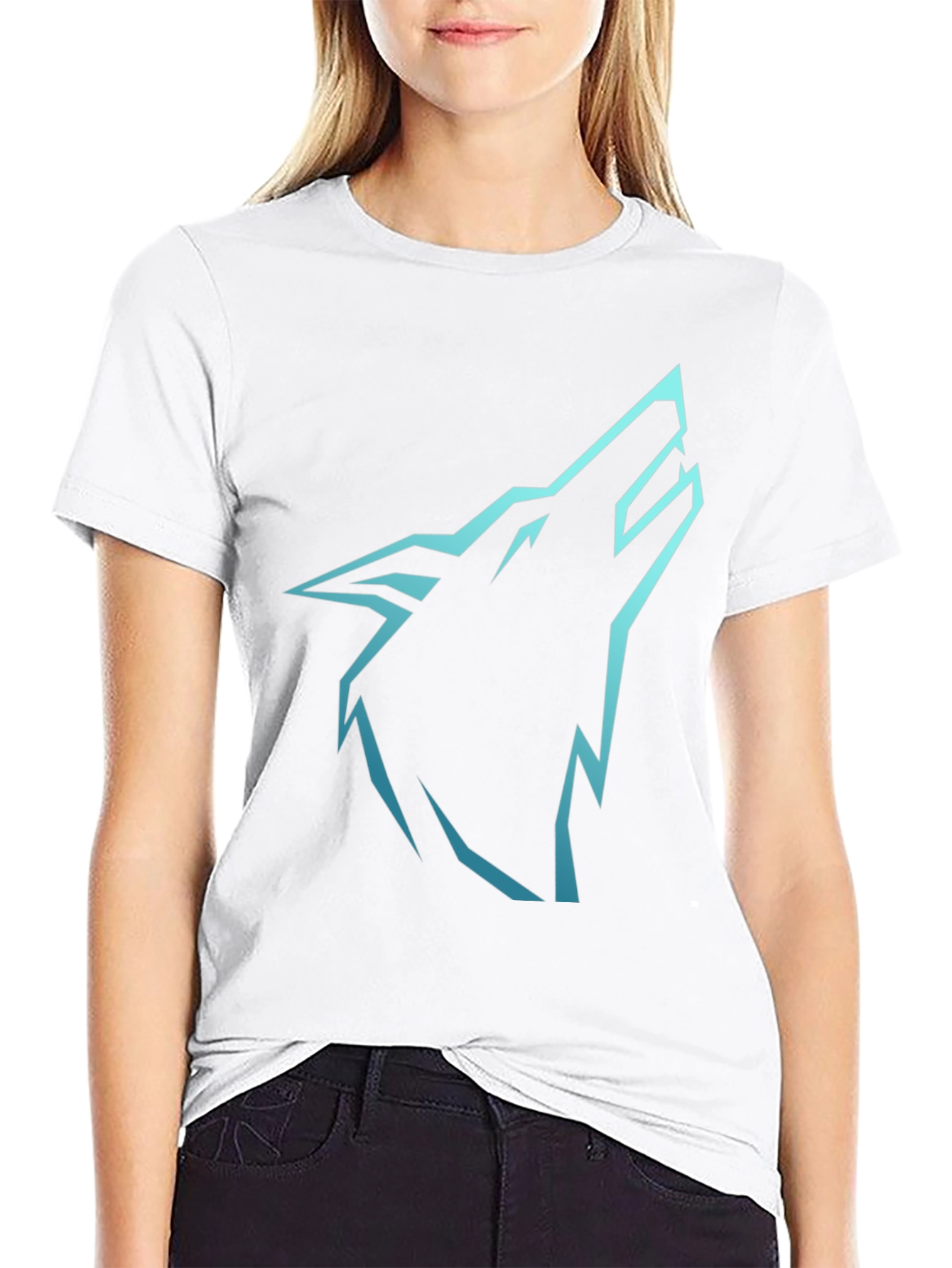 Mens Black T-Shirt with Cyan Wolf Graphic
