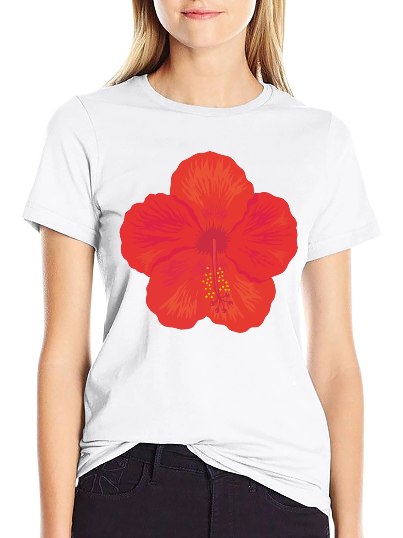 Hibiscus Flower Graphic Black T-Shirt