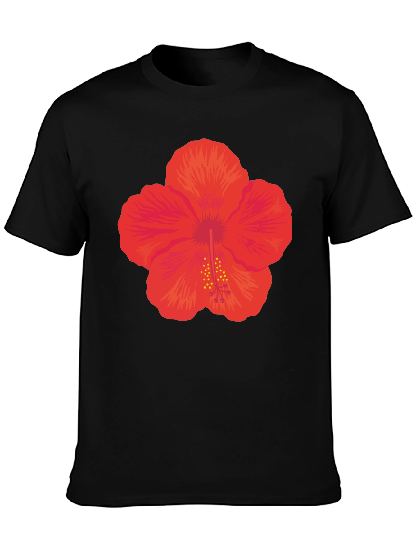 Hibiscus Flower Graphic Black T-Shirt