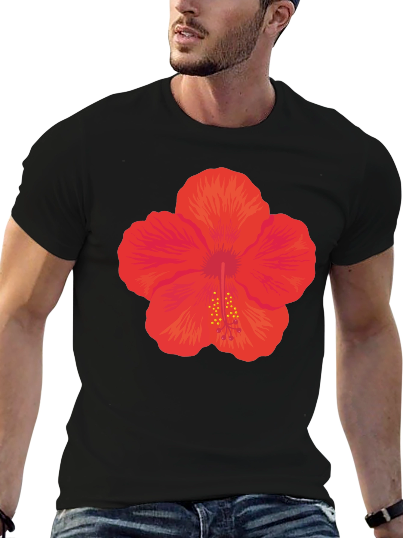Hibiscus Flower Graphic Black T-Shirt