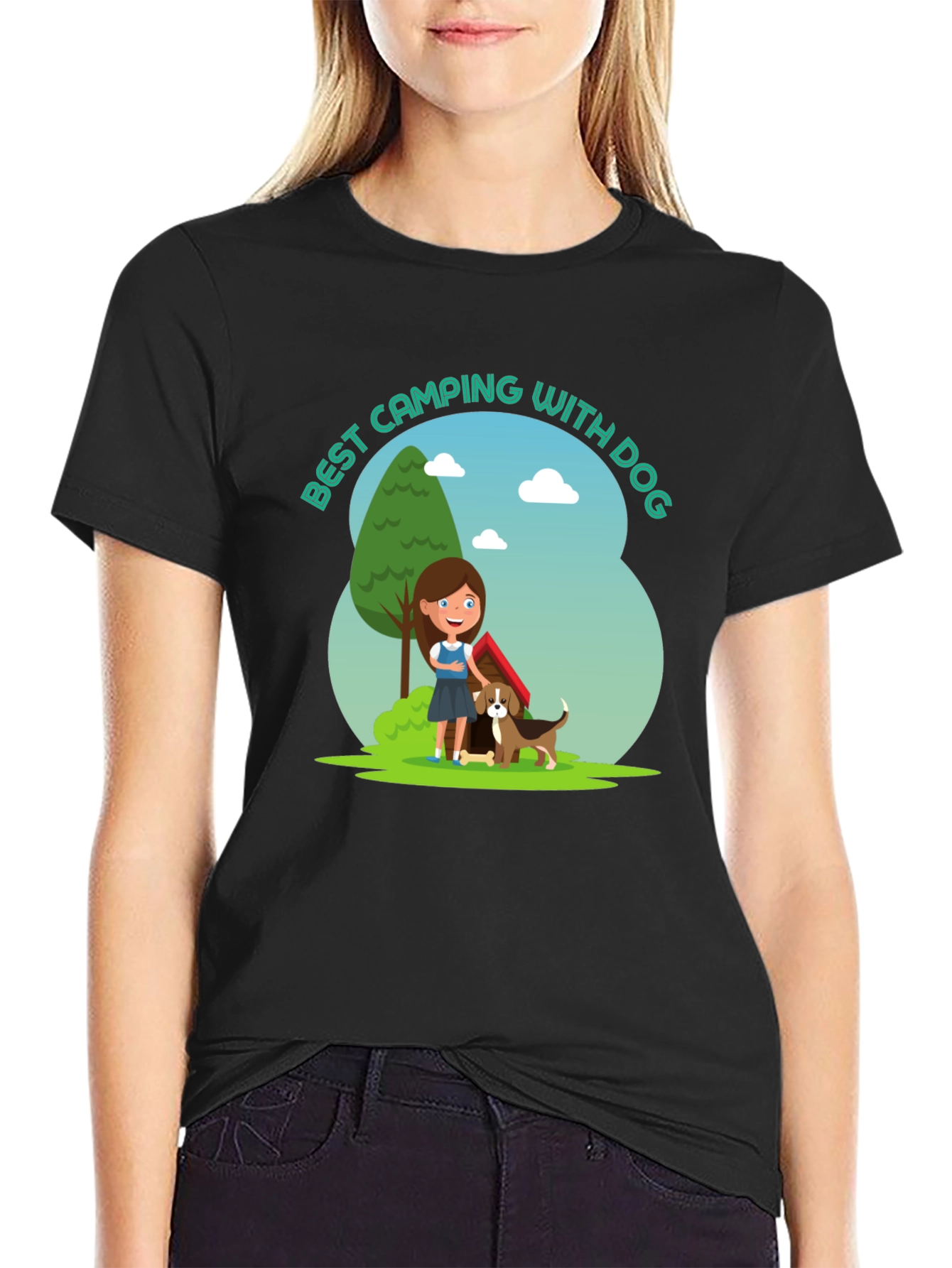 Camping With Dog Graphic T-Shirt