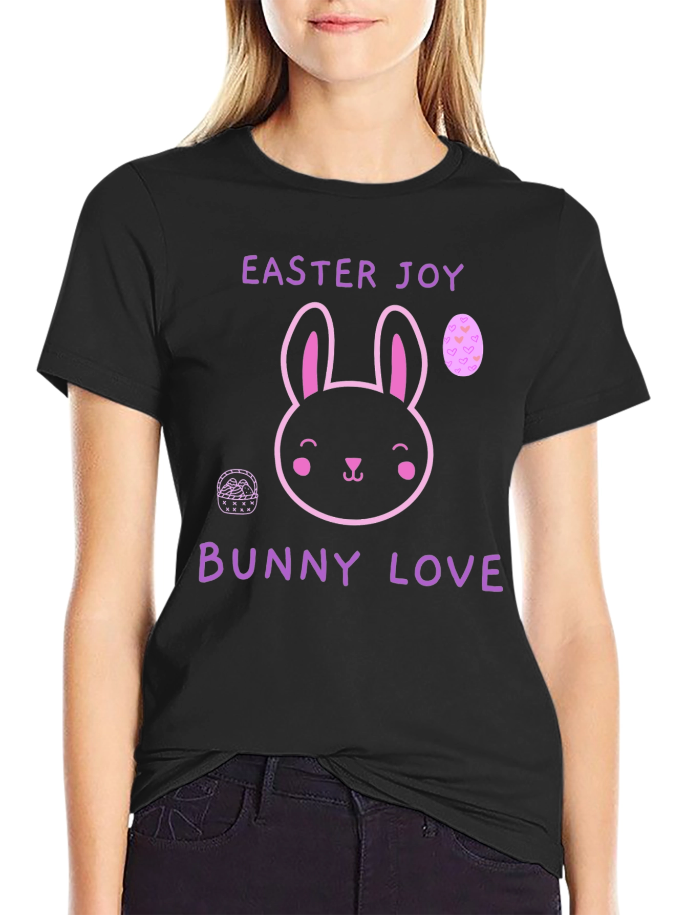 Easter Joy Bunny Love Black T-Shirt