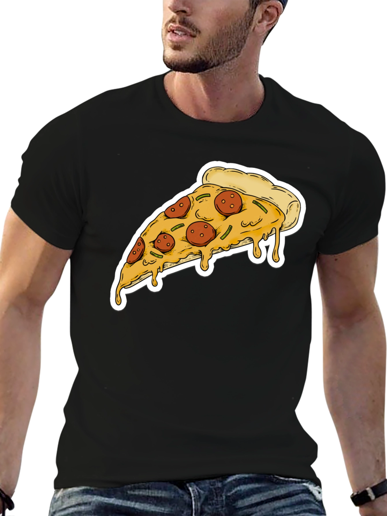 Pizza Slice Graphic Tee - Casual Black T-Shirt