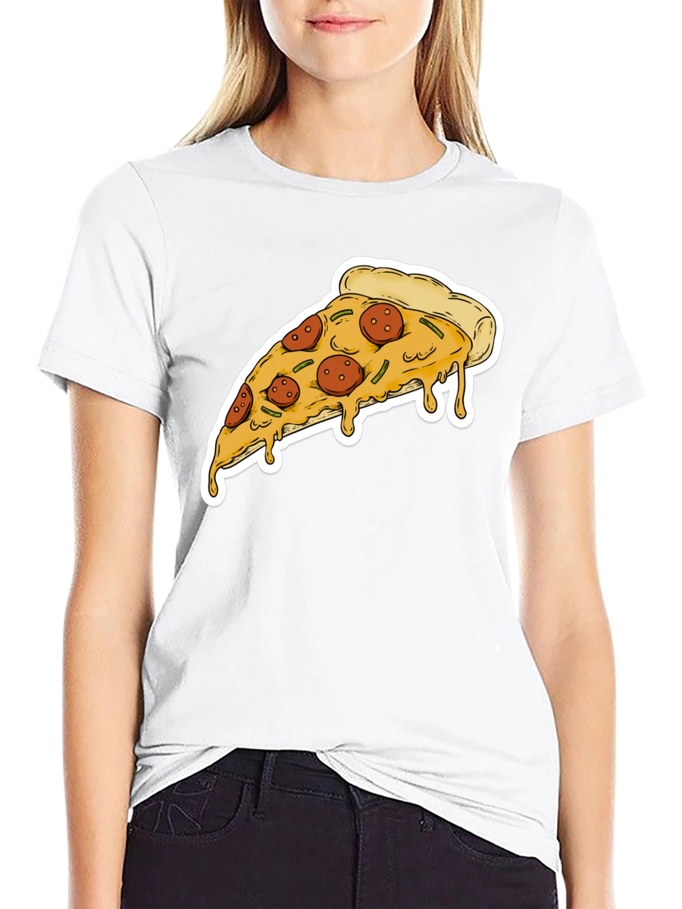 Pizza Slice Graphic Tee - Casual Black T-Shirt
