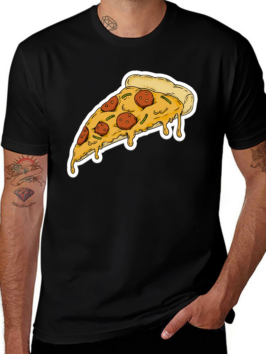 Pizza Slice Graphic Tee - Casual Black T-Shirt