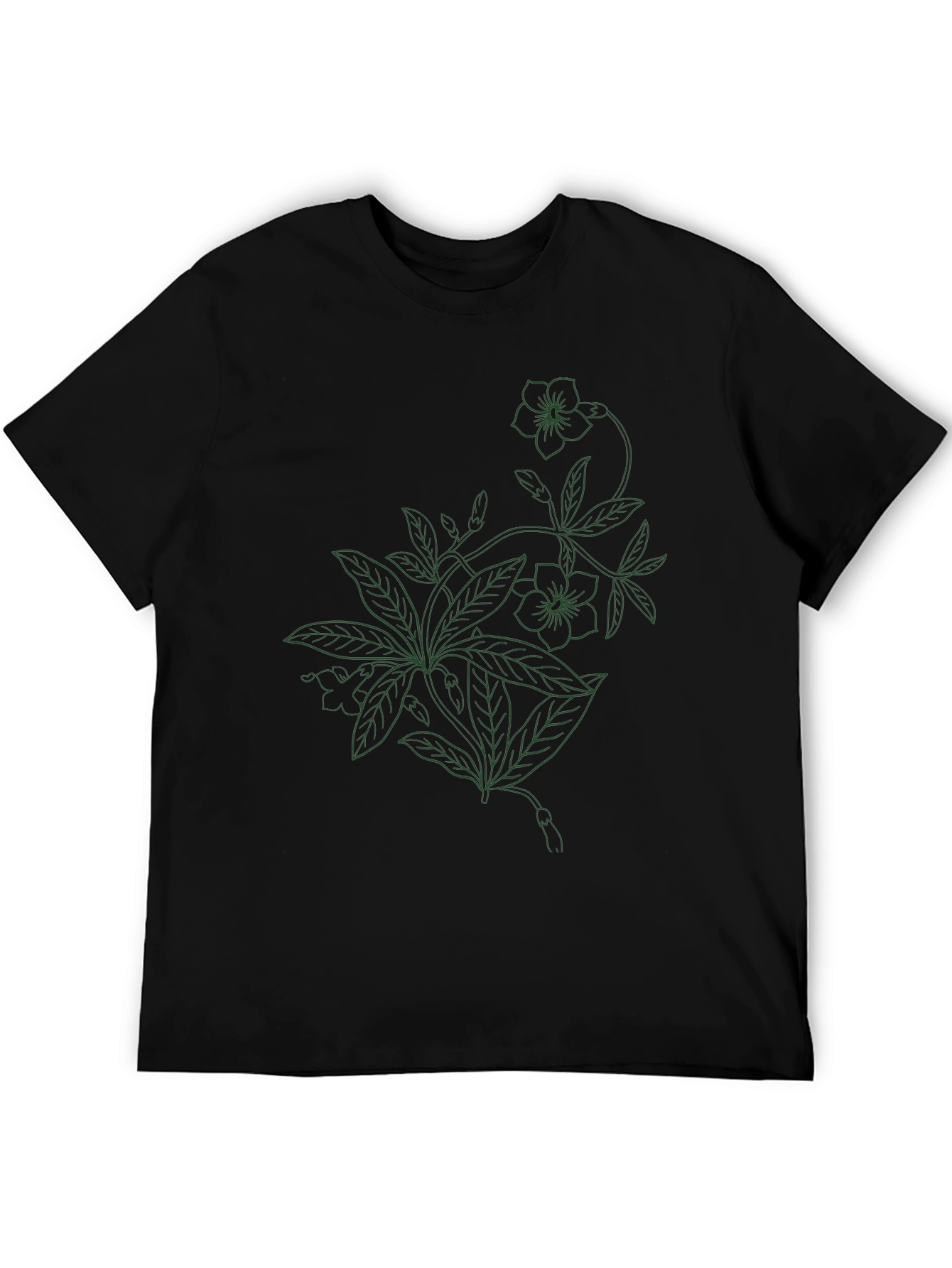 Black Floral Line Art T-Shirt