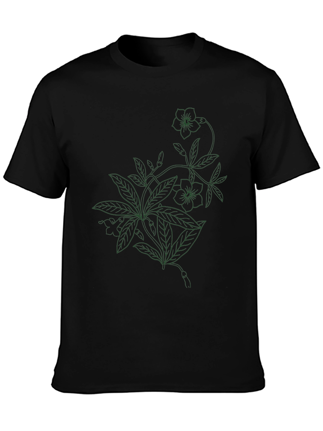 Black Floral Line Art T-Shirt