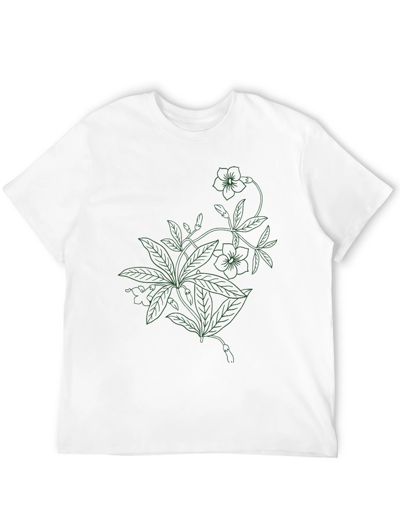 Black Floral Line Art T-Shirt