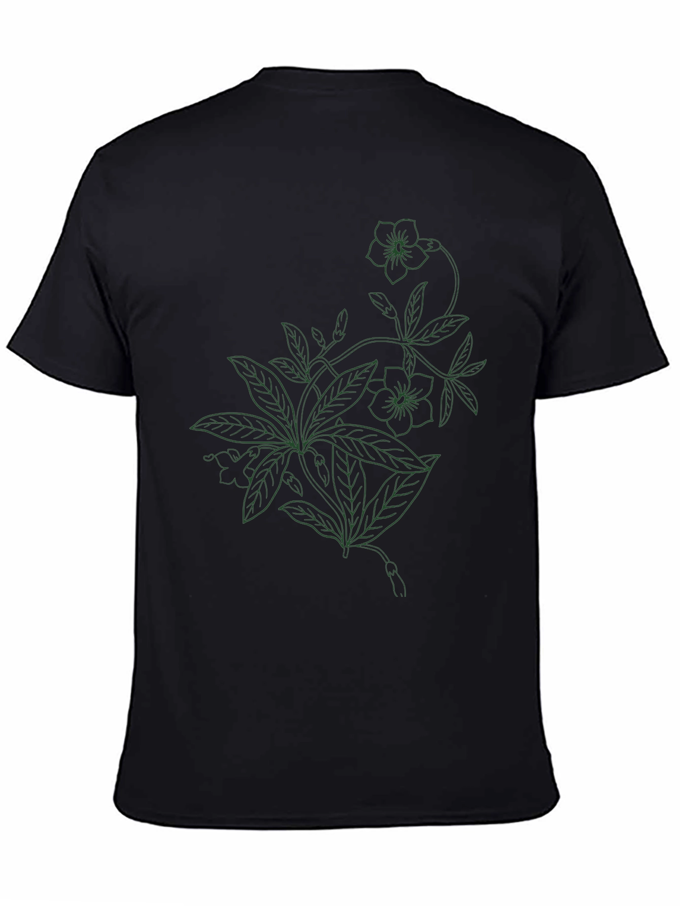 Black Floral Line Art T-Shirt