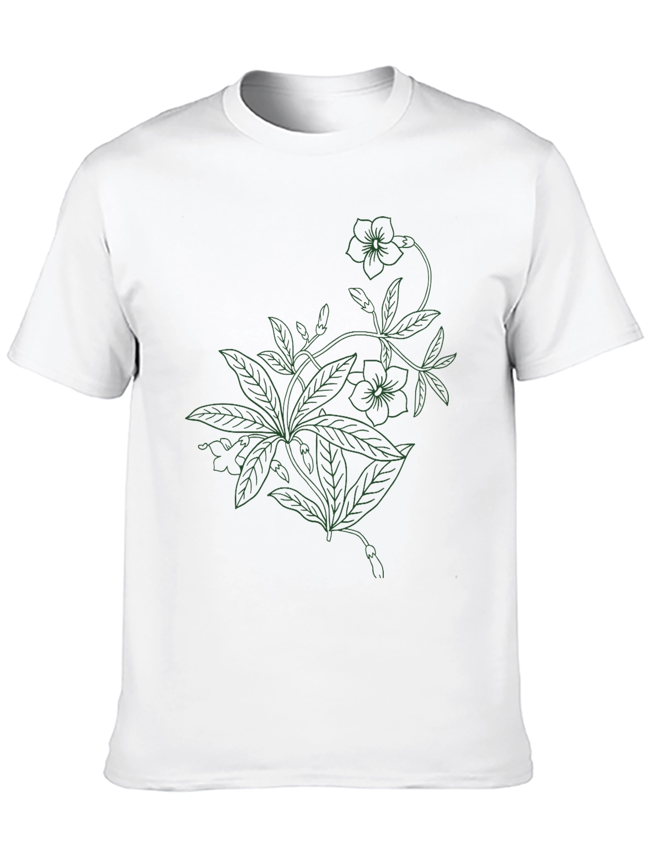 Black Floral Line Art T-Shirt