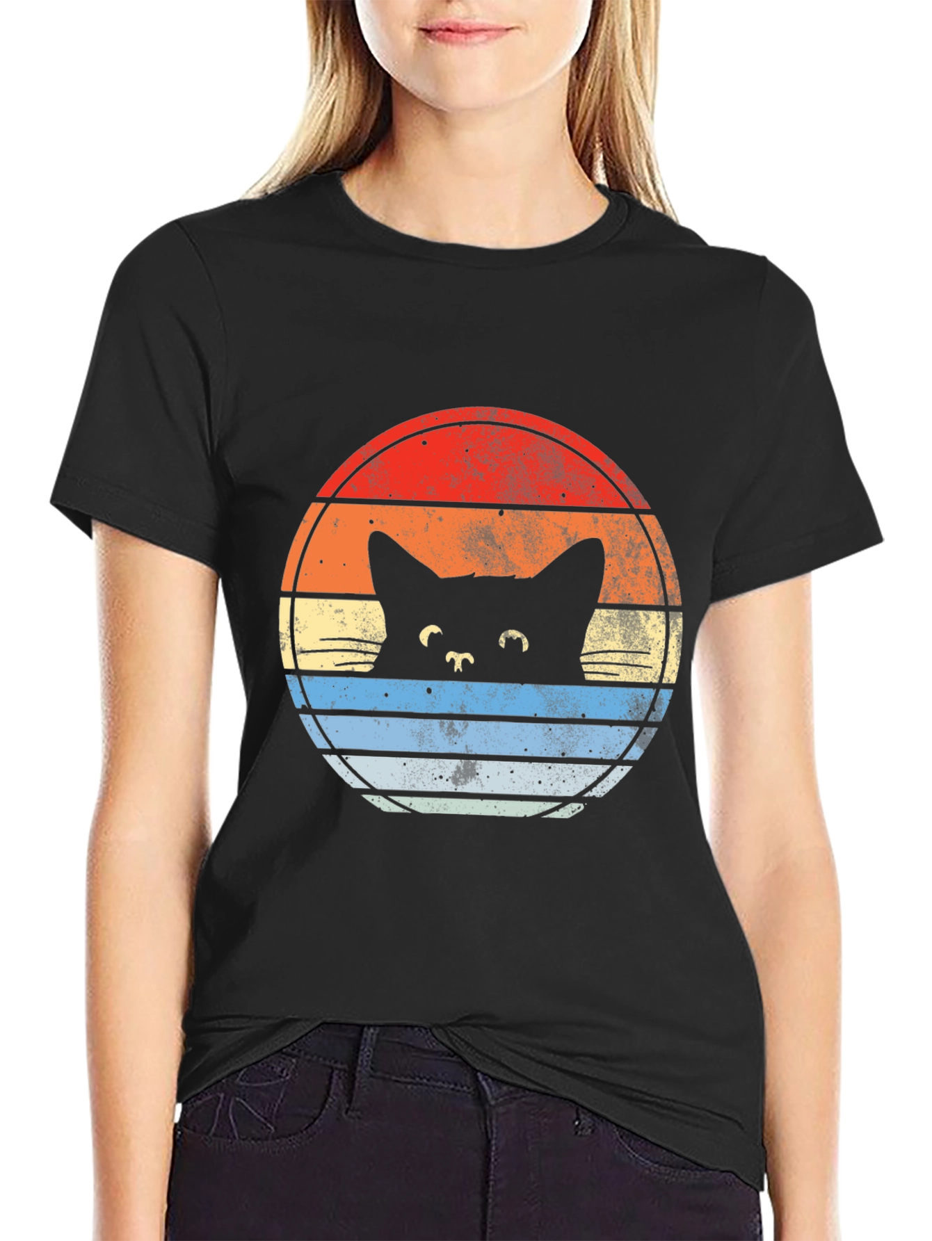 Retro Cat Sunset Graphic T-Shirt