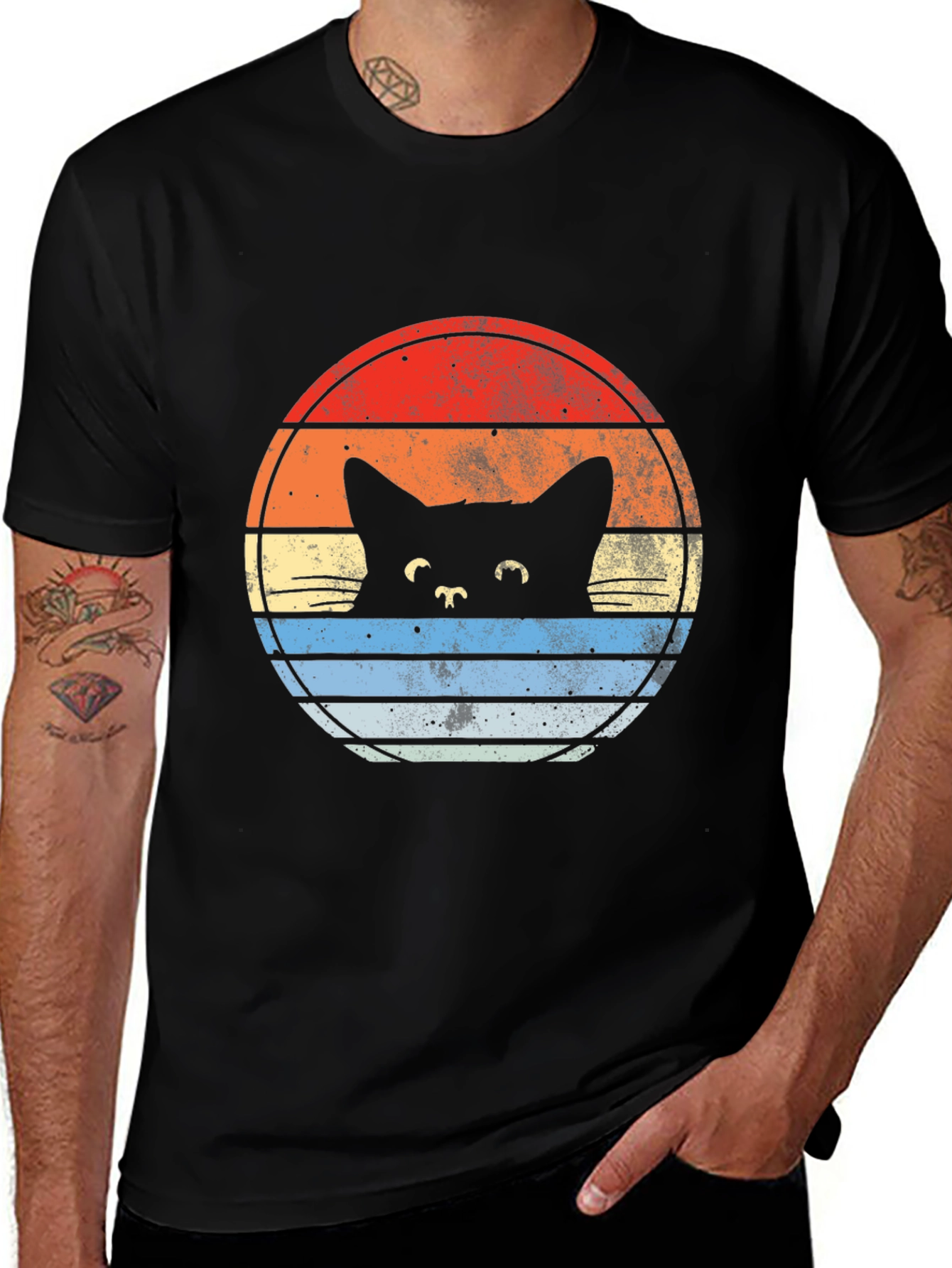 Retro Cat Sunset Graphic T-Shirt